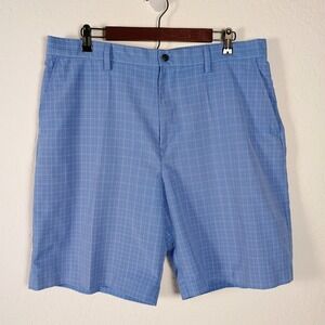 Izod Golf Men's Shorts 38 Blue Windowpane Check Performance Pockets 9" Inseam